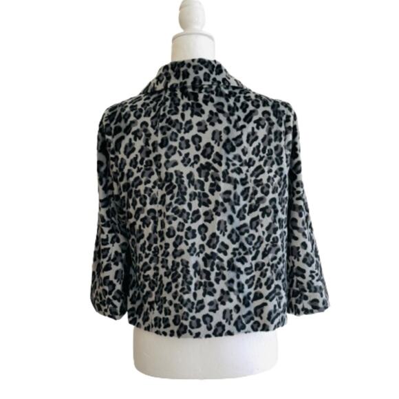 Halogen Jacket Black Gray Leopard Print Faux Fur Cropped Swing Blazer Medium - Picture 4 of 11